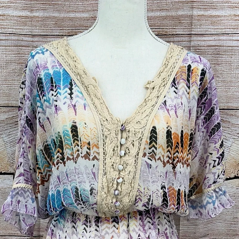 Vintage Free People Multicolor Boho Blouse Size